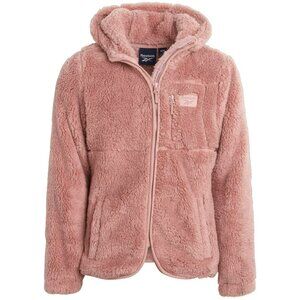 Reebok Teddy Jacket Full Zip Hoodie Faux Fur Fleece Dark Dusty Rose Sz LP NWT